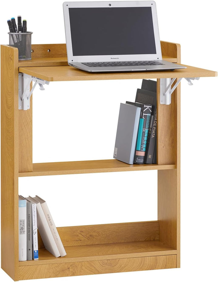 Udnyt pladsen optimalt med dette smarte vægskrivebord (B82 x D39 x H60 cm) i naturtræ
