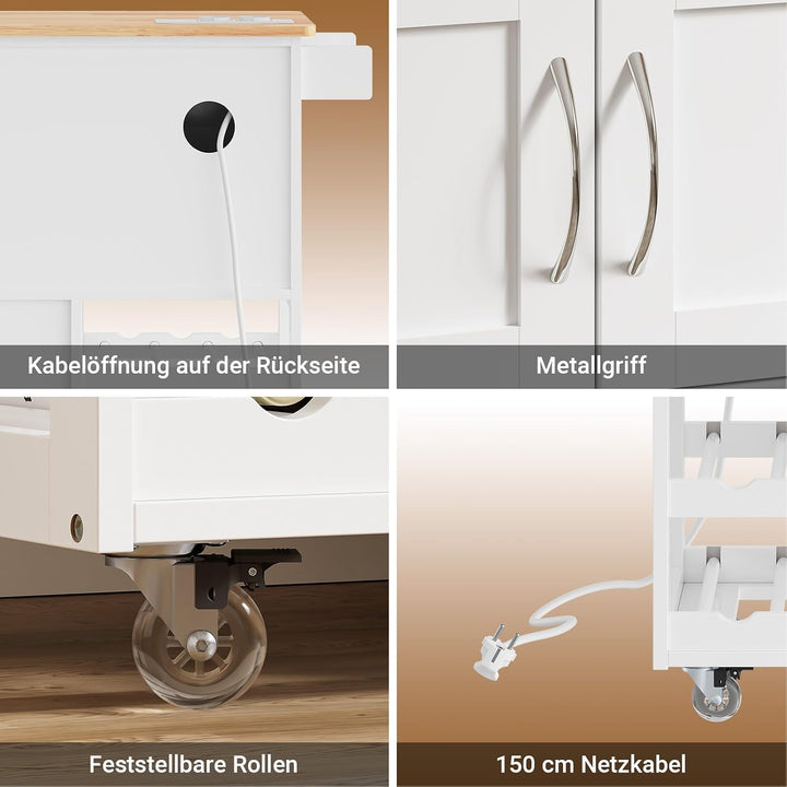 Køkkenvogn med stikkontakt, 75x37,6x86,5 cm, til køkken & kaffehjørne
