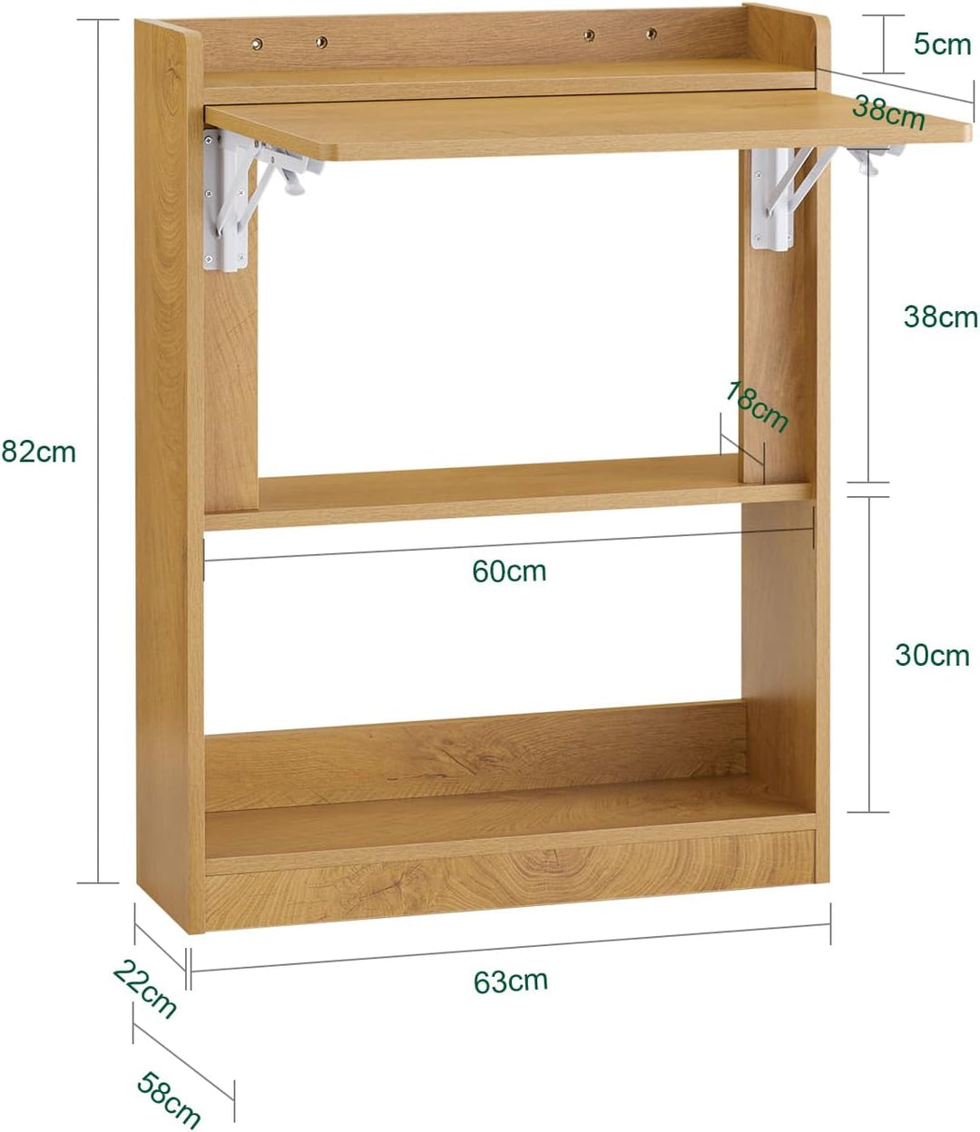 Udnyt pladsen optimalt med dette smarte vægskrivebord (B82 x D39 x H60 cm) i naturtræ