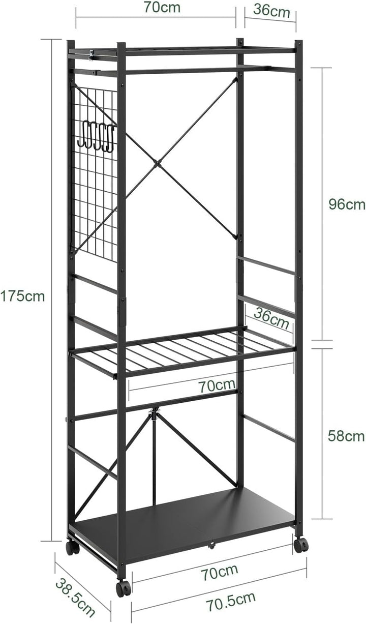 Foldbart tøjstativ på hjul, tøjstativ, 70,5x38,5x175cm
