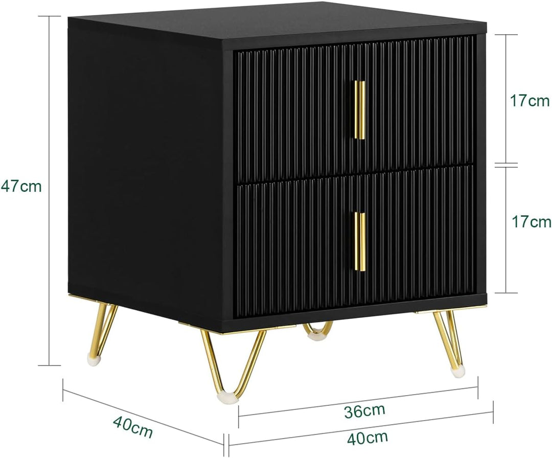 Sengeborde, sæt med 2 styks, natbord med 2 skuffer, moderne sidebord til soveværelse, B40 x T40 x H47 cm, sort