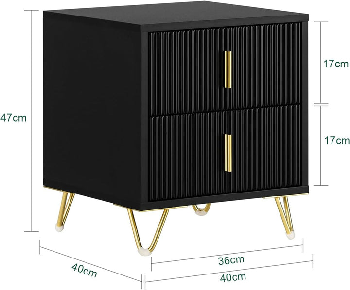 Sengeborde, sæt med 2 styks, natbord med 2 skuffer, moderne sidebord til soveværelse, B40 x T40 x H47 cm, sort