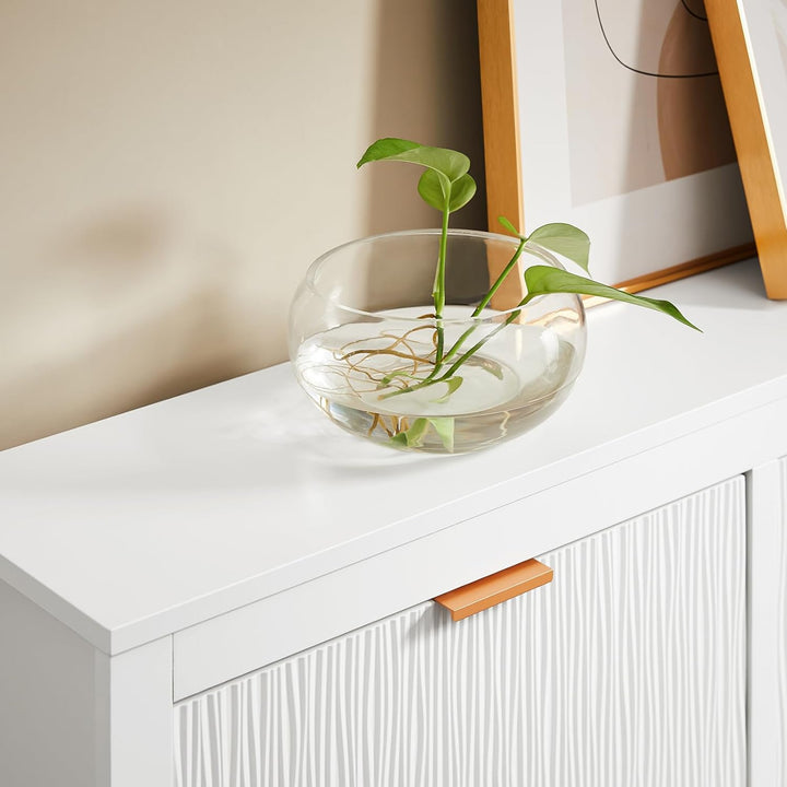 Smalt hvidt skoskab med 4 klaplåger – 8 opbevaringsrum til 16–24 par sko, ideel til entré og gang, 104 × 82 × 23 cm