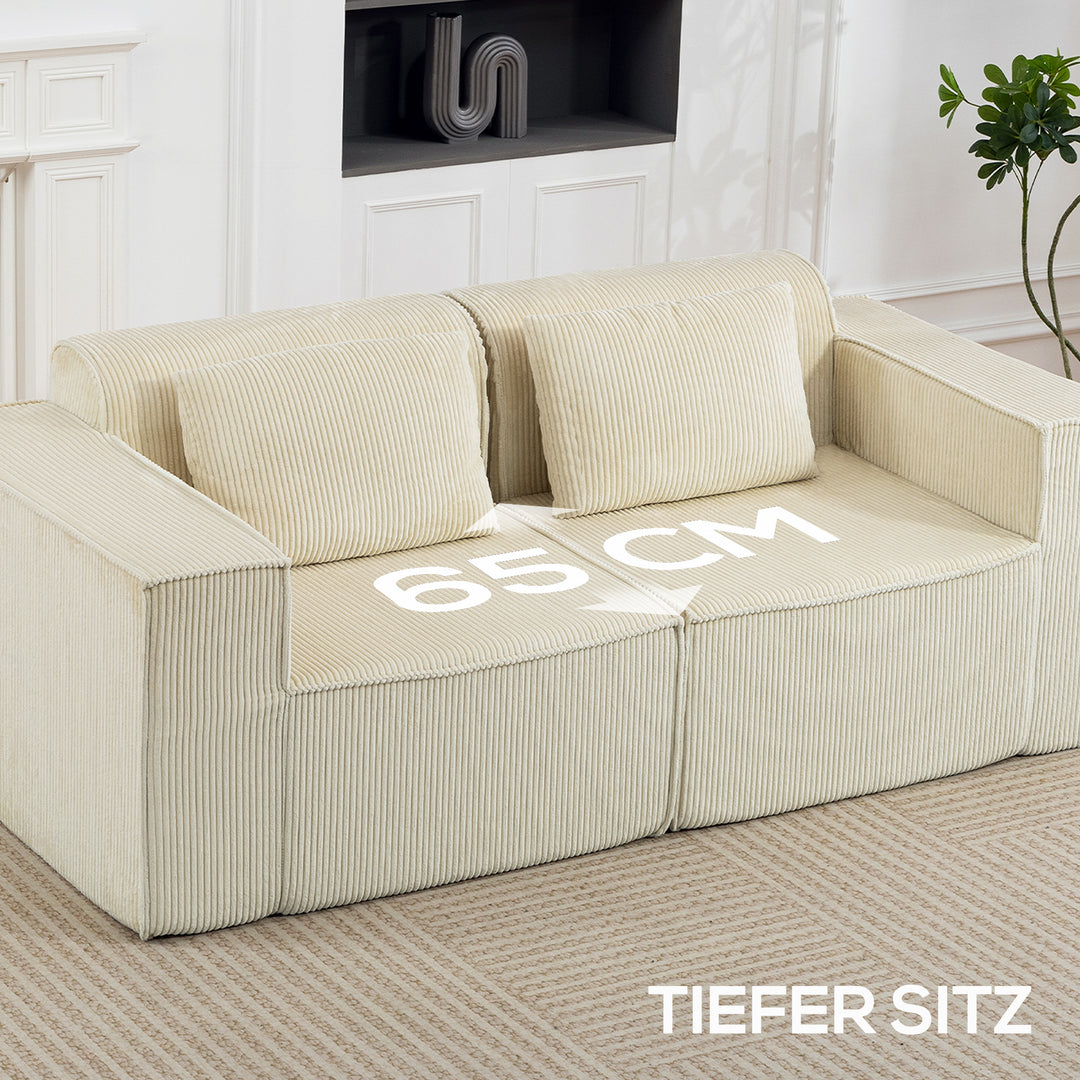 3-personers sofa, blød skumstruktur, brede armlæn, 2 hynder, betræk i fløjlsfløjl, beige