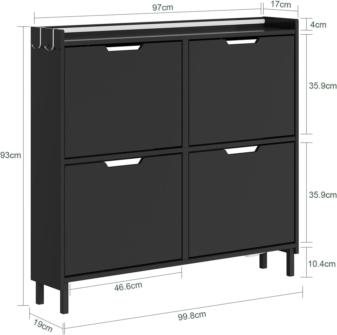 Smalt skoskab med sensorlys – sort nordisk design