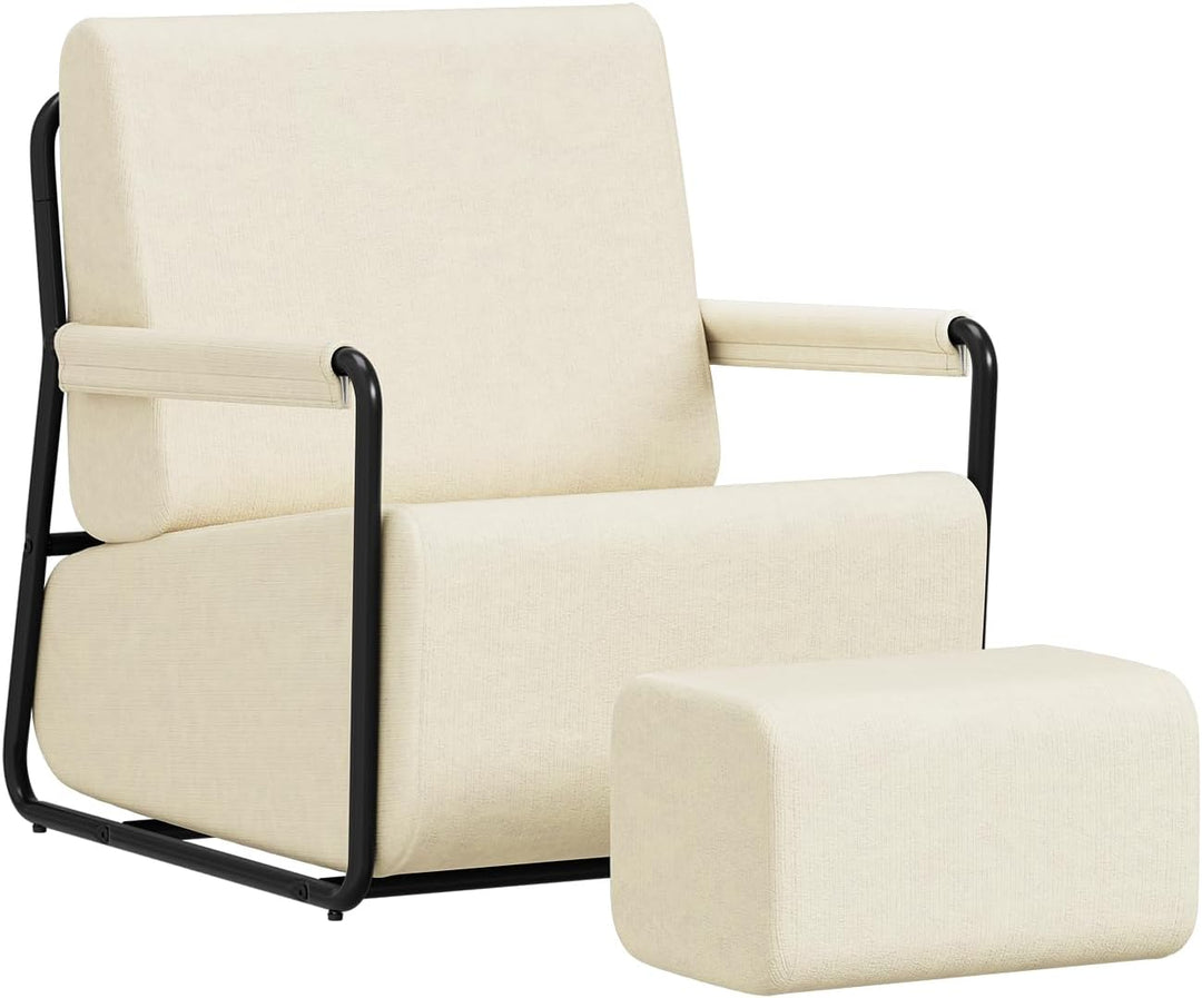 Sofa med fodskammel, 30D højelastisk skumfyld, 67 × 74 × 78 cm, beige