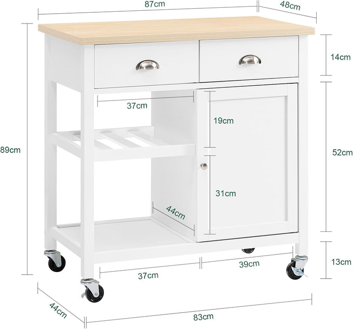 Få mere plads i køkkenet med denne fleksible køkkenvogn i hvid (B87 x D48 x H89 cm)