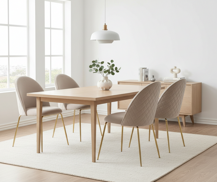 Skandinaviske spisebordsstole med fløjlsbetræk i beige, sæt med 2