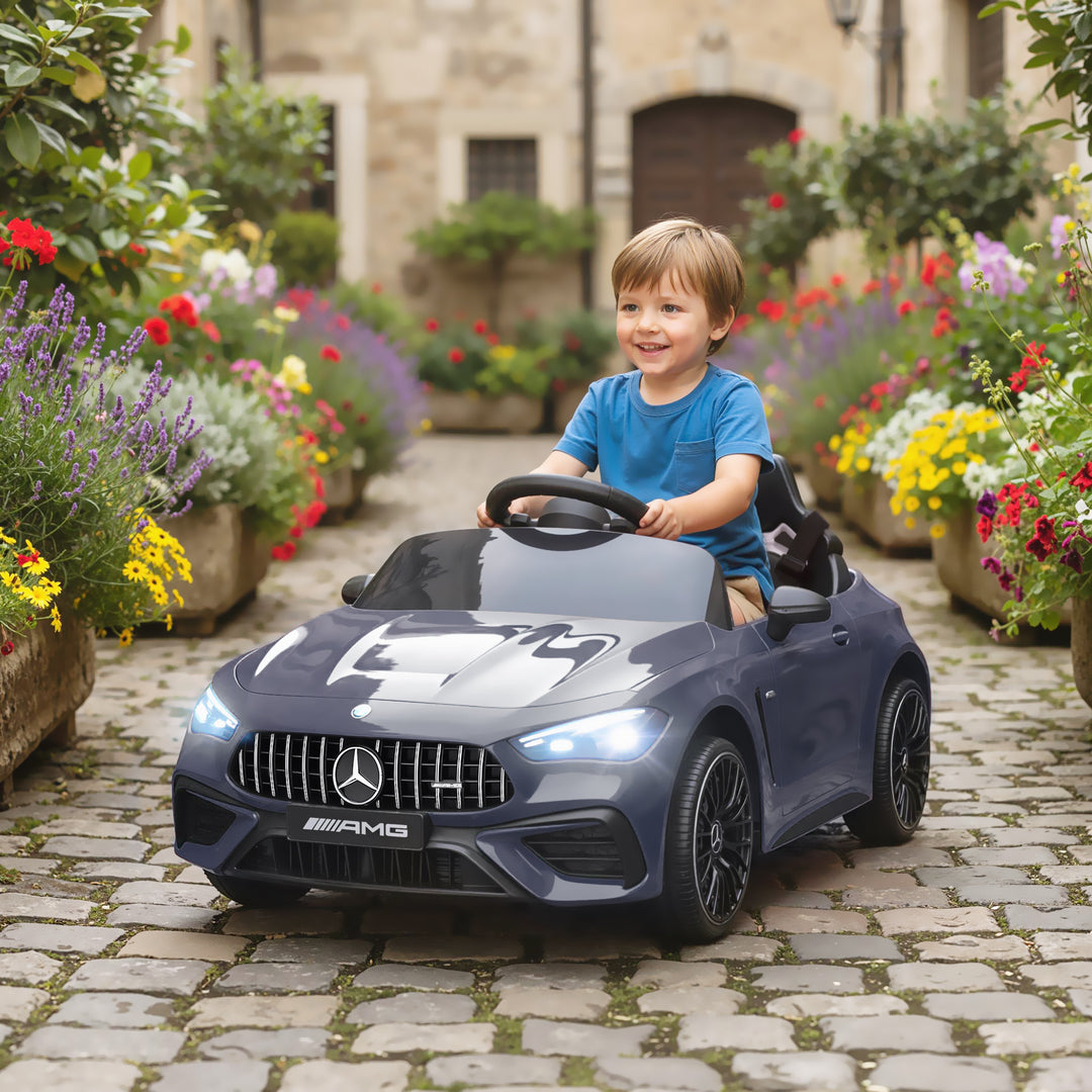 Børne elbil, Mercedes design, 12V motor, fjernbetjening, LED-lys, musik, til børn i alderen 3-6 år, grå