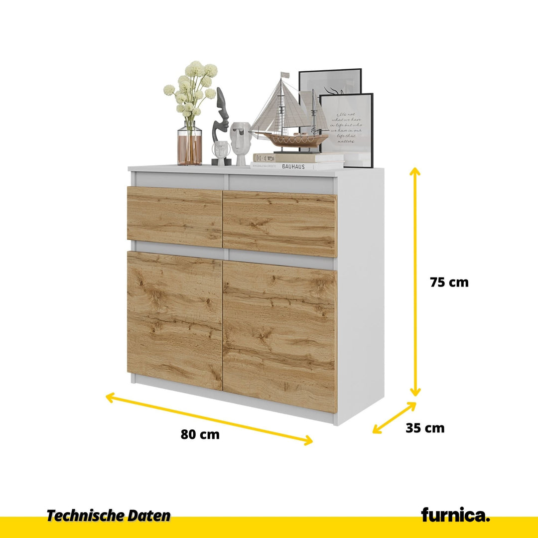 NOAH - Kommode med 2 skuffer - mat hvid / naturfarvet H75cm B80cm D35cm