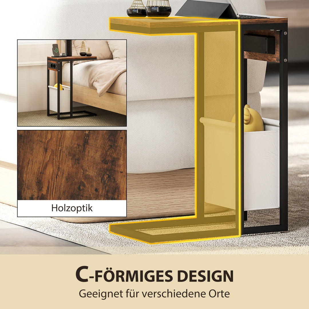 Sidebord med stikkontakter, usb-porte, kabel, c-formet design