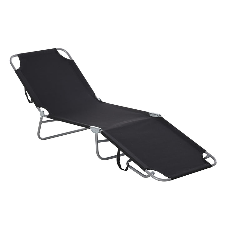 Solseng, foldbar, justerbar ryglæn, rustfri metalramme, 187 x 55 x 24 cm, sort
