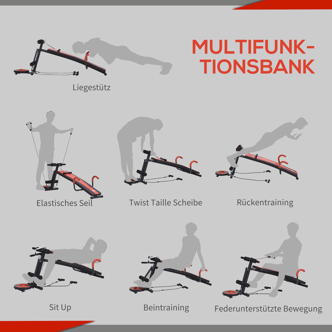 Sit-up bænk sammenklappelig multifunktionel vægtbænk med modstand, træningsbænk til helkropstræning flad bænk skråbænk mavetræner til hjemmegym fitnessbænk op til 120 kg