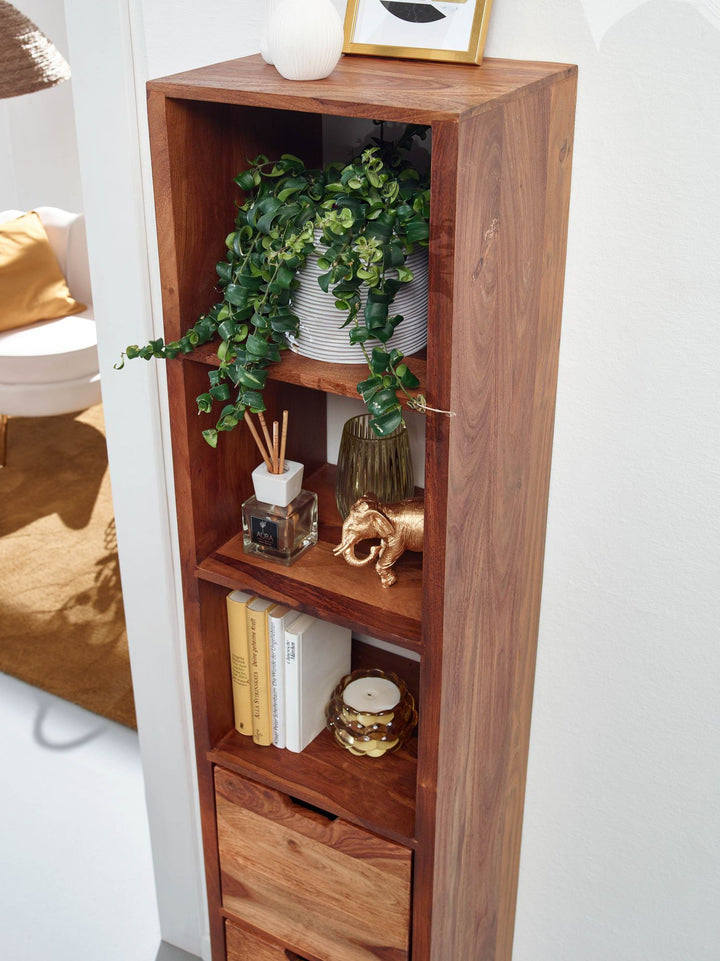 Væghylde med skuffer 35x150x30 cm, massivt sheeshamtræ, hængende hylde, stort design, moderne svævende hylde, hængende hylde til stuen, vægmonteret svævende bogreol