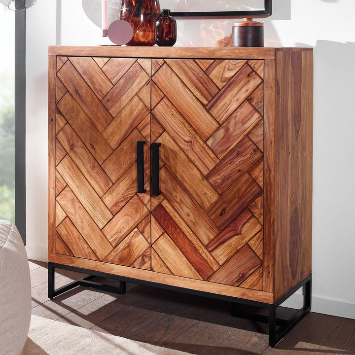 Skoskab i massivt sheeshamtræ 100x105x40 cm, lukket skohylde, designer skokommode, entreskab med hylde, høj skoopbevaringskommode