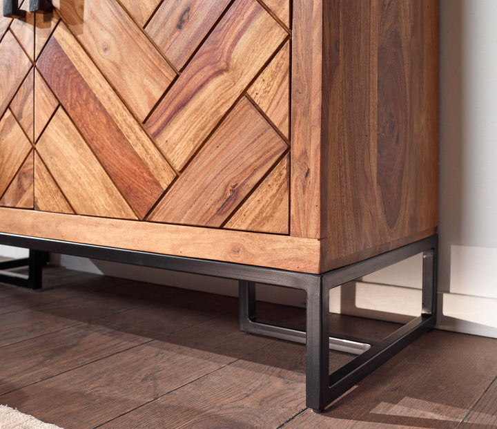 Skoskab i massivt sheeshamtræ 100x105x40 cm, lukket skohylde, designer skokommode, entreskab med hylde, høj skoopbevaringskommode