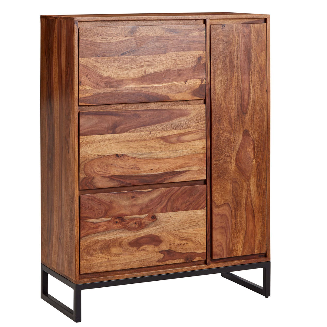 Skoskab i massivt sheeshamtræ 88x120x40 cm, lukket skohylde, designer skoskab, entreskab med hylde, skoopbevaring, entrekommode til sko, høj