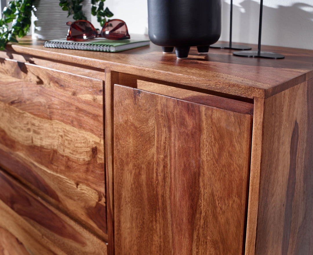 Skoskab i massivt sheeshamtræ 88x120x40 cm, lukket skohylde, designer skoskab, entreskab med hylde, skoopbevaring, entrekommode til sko, høj