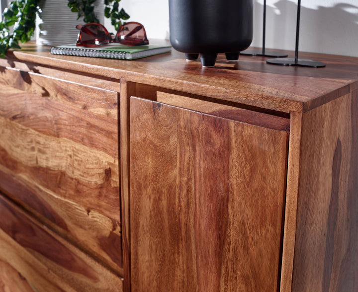 Skoskab i massivt sheeshamtræ 88x120x40 cm, lukket skohylde, designer skoskab, entreskab med hylde, skoopbevaring, entrekommode til sko, høj