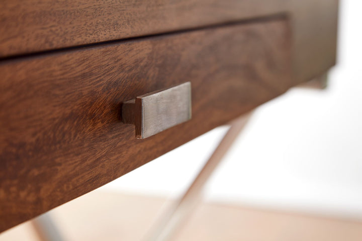 Skrivebord 120x55x78 cm Sheesham massivt træ / forkromet metal, designer kontorbord med skuffe, hjemmekontor bærbar computerbord med opbevaringsplads