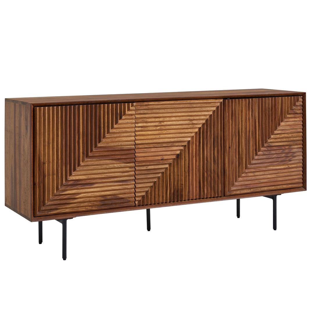 Skænk 148x72x40 cm massivt sheeshamtræ/metalskænk