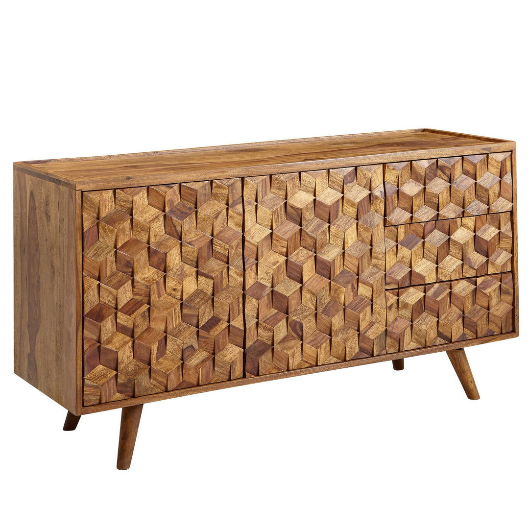 Massivt sheeshamtræsskænk (138x76x45 cm) med døre og skuffer
