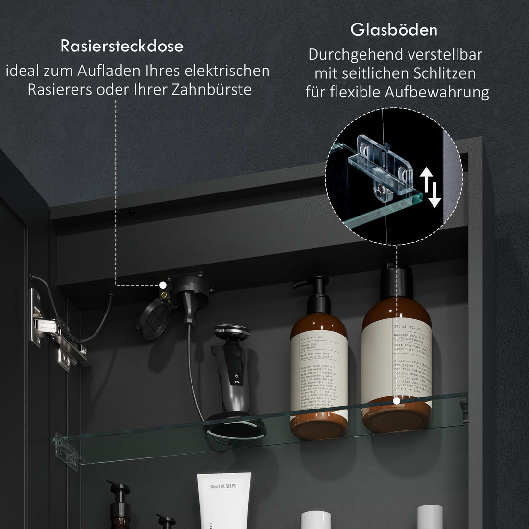 Spejlskab, badeværelsesskab med led, 50 x 70 cm, dæmpbar, anti-dug, sort