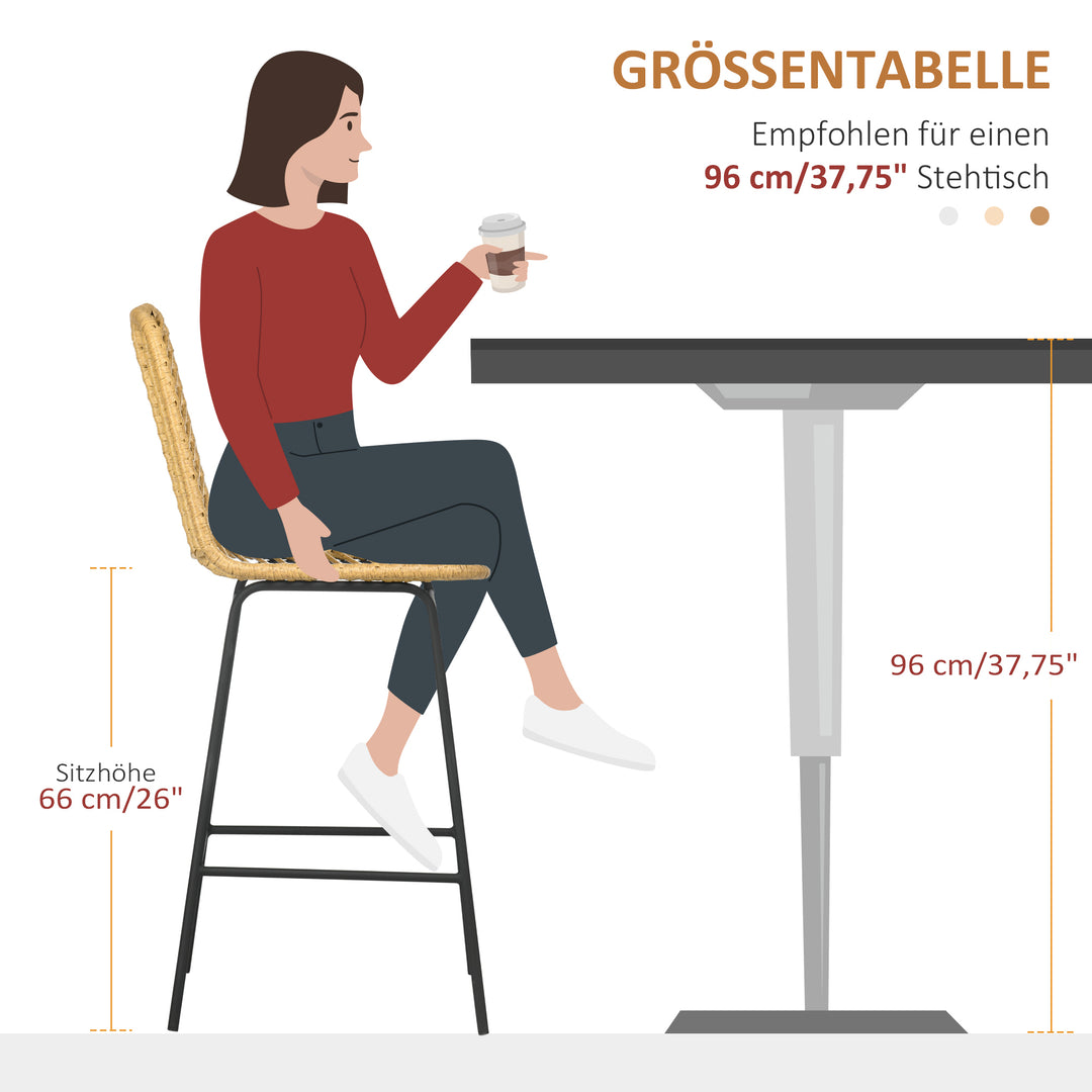 Sæt med 2 barstole med ryglæn, barstole i boho-design, pe-rattan, inklusive fodstøtte, 42,5 cm x 52 cm x 102 cm, gul + sort