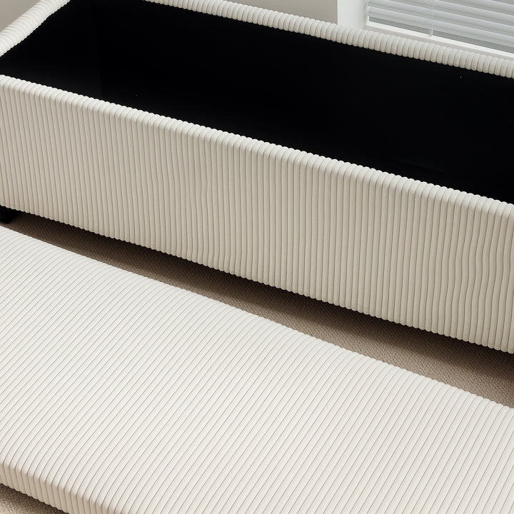 Opbevaringsbænk, corduroy design, stålstel, beige