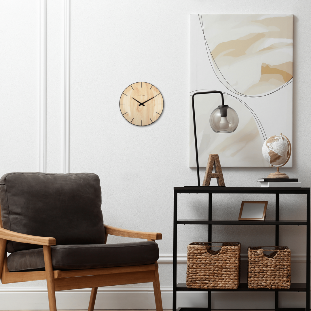 Vægur - 35 cm - Dome Glas - 'Edge Wood Dome'