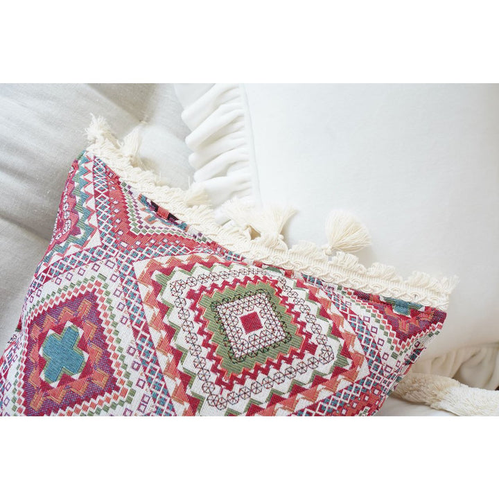 "Pink boho style" dekorativ pude med frynser