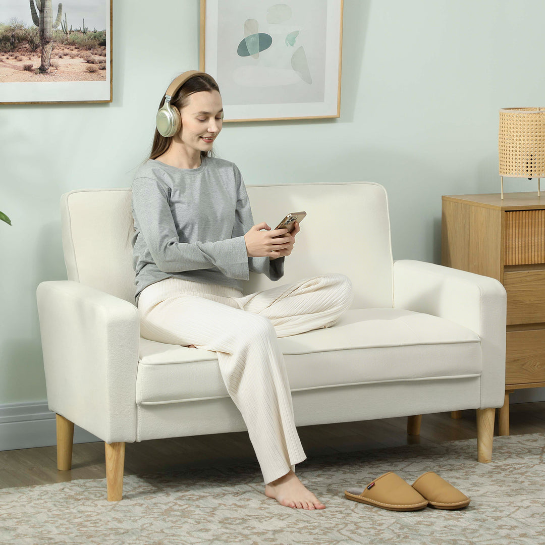 2-personers sofa, dobbeltsofa med gummiben i træ, polstret sofa til stue, soveværelse, cremehvid