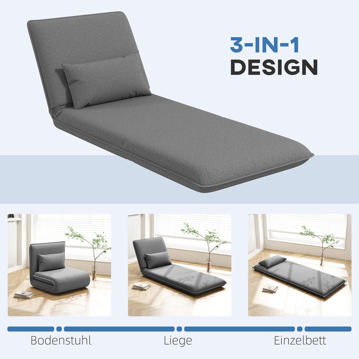 Gulvstol, 3-i-1 design, justerbar gulvstol, chaiselong til stue, soveværelse, gæsteværelse, kontor, grå