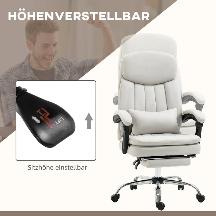 Kontorstol med massage- og varmefunktion, ergonomisk, 66x67x110-118cm, cremehvid