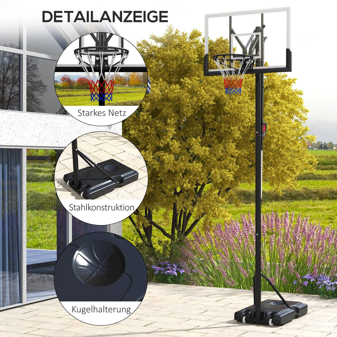 Basketballstativ, mobil, højdejusterbar, brudsikker bagplade, 235-305 mm kurvhøjde, sort