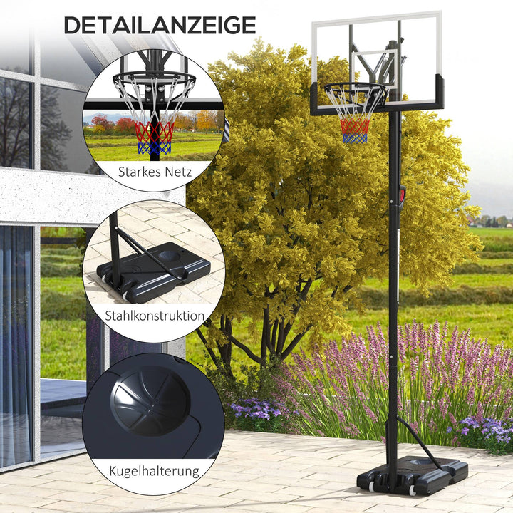 Basketballstativ, mobil, højdejusterbar, brudsikker bagplade, 235-305 mm kurvhøjde, sort