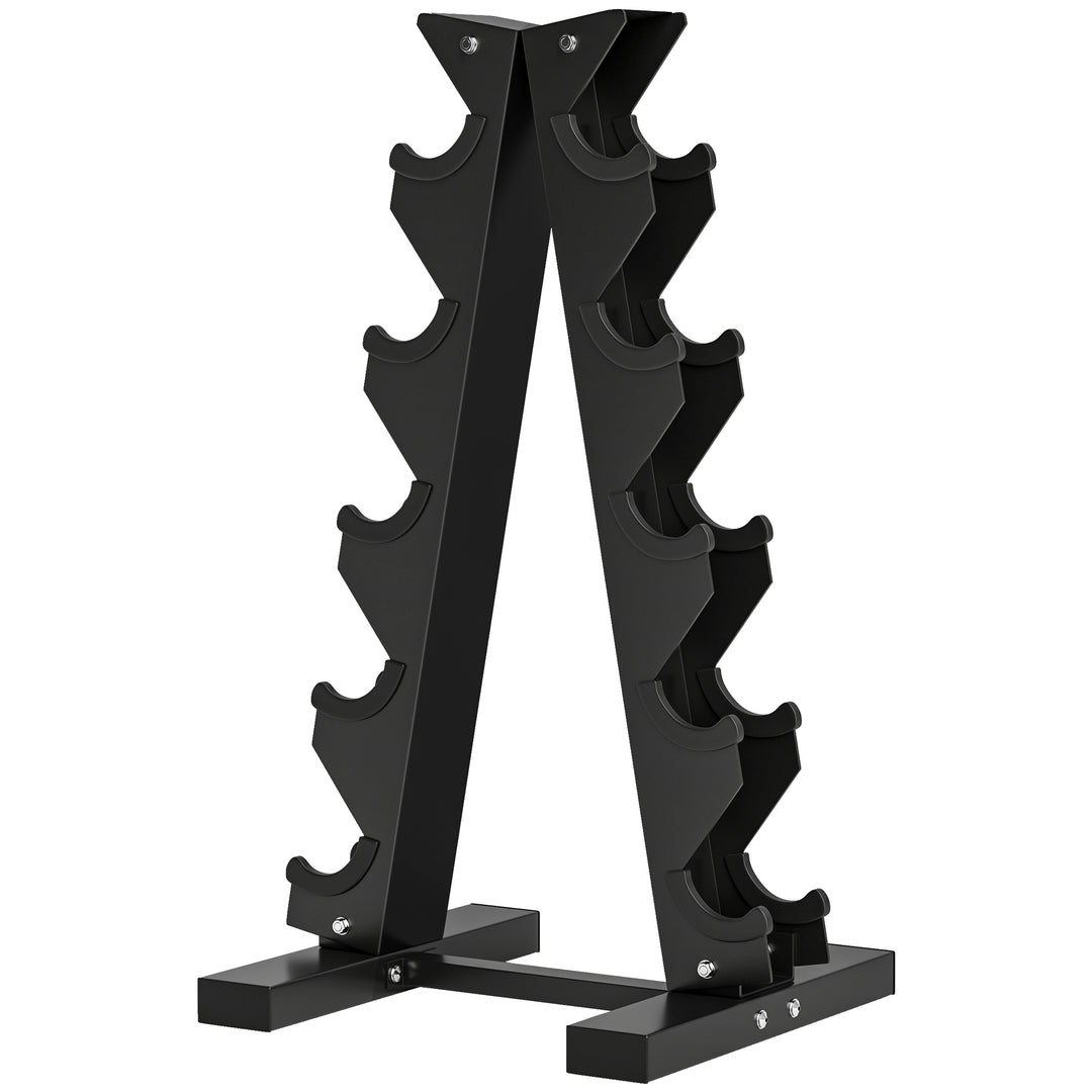Håndvægtstativ til 10 håndvægte, 5 niveauer, robust stålramme, op til 100 kg, sort, 66 x 35 x 33 cm