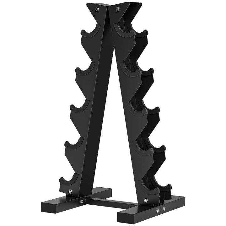 Håndvægtstativ til 10 håndvægte, 5 niveauer, robust stålramme, op til 100 kg, sort, 66 x 35 x 33 cm
