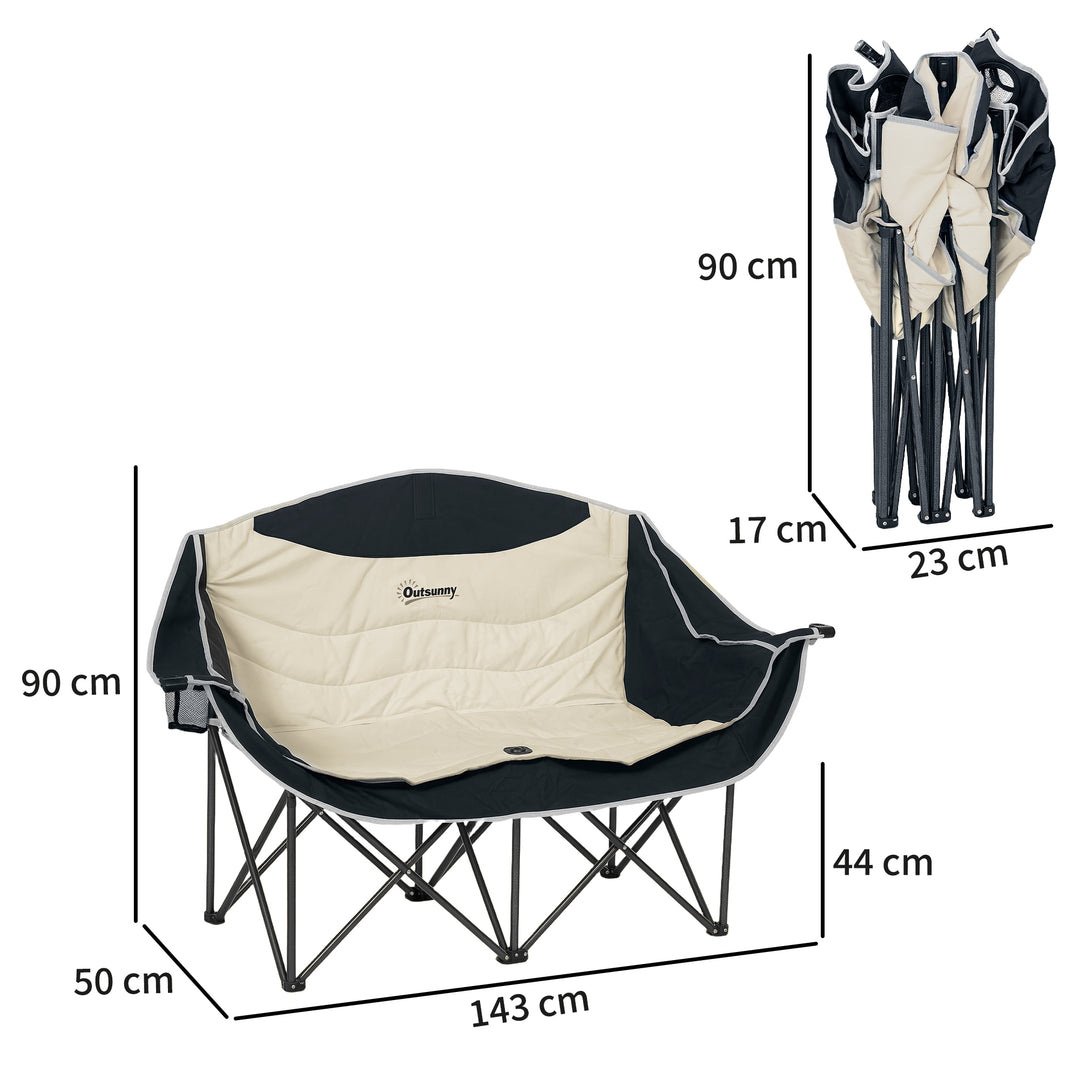 Sammenklappelig campingstol med 2 siddepladser, kopholder og bæretaske, bæreevne op til 250 kg, khaki