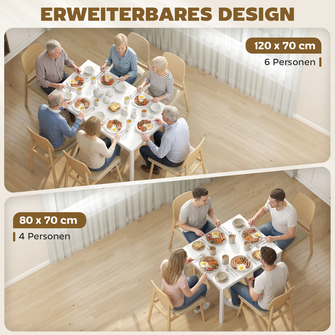 Udtrækkeligt spisebord 80-120 cm til 4-6 personer, pladsbesparende køkkenbord med nem udtræksmekanisme, naturfarvet