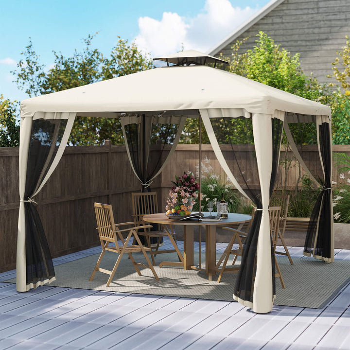 Havepavillon, havelyst, havetelt, partytelt med 4 sidepaneler, vejrbestandig, metal + polyester, grå, 2,94 x 2,94 x 2,65 m