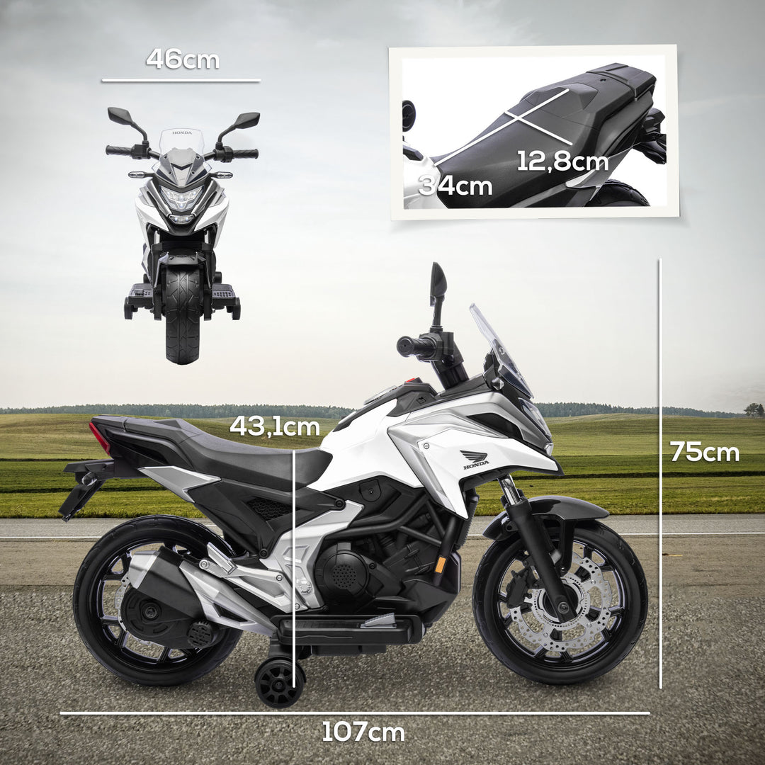 Elektrisk børnemotorcykel, Honda, 3 km/t, musik og lys, 3-6 år, op til 30 kg, hvid