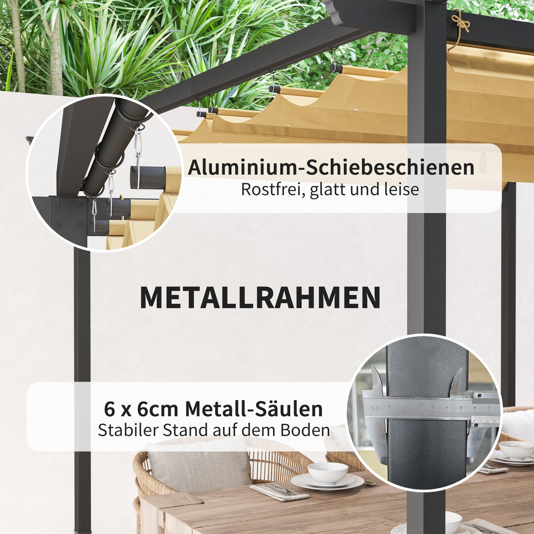 3 x 3 m havepergola med justerbart tag, metalramme, UPF30+ beskyttelse, solskærm til veranda, terrasse, beige
