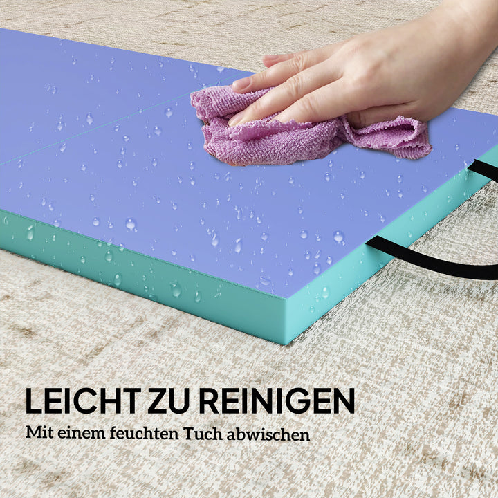 Træningsmåtte, foldbar fitnessmåtte, grøn+lilla, 180 x 60 x 5 cm