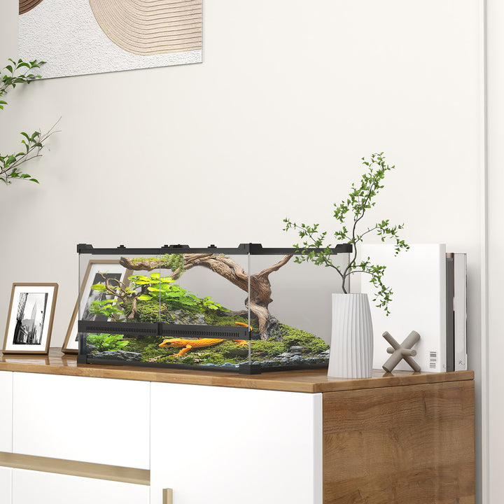 Glas krybdyrterrarium med hævet og vandtæt bund og knaplås