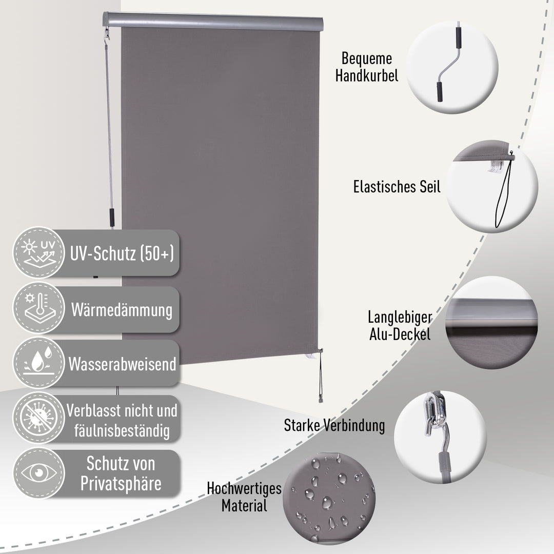 Lodret markise, balkonmarkise, lodret markise, læhegn, rullegardin til siden, privatlivsskærm med håndsving, polyesterstof + aluminium, grå, 200 x 120 cm