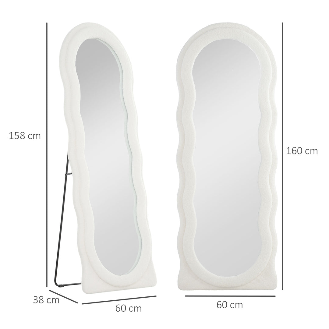 Spejl i fuld længde 160 x 60 cm buet stående spejl med bølgedesign brudsikkert glas hvidt