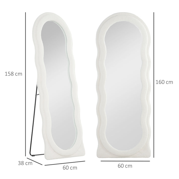 Spejl i fuld længde 160 x 60 cm buet stående spejl med bølgedesign brudsikkert glas hvidt
