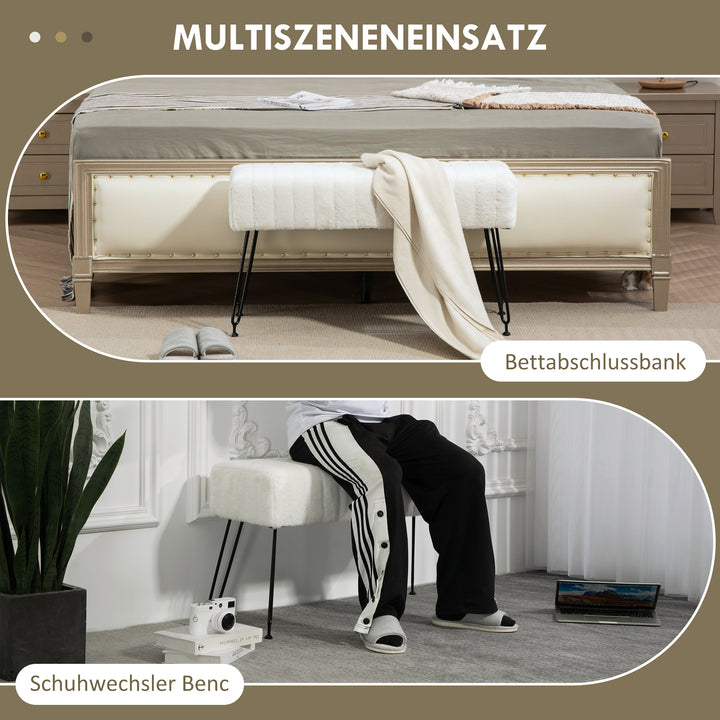 Bænk, quiltet sæde, betræk af kunstpels, metalben, op til 120 kg, 82 x 30 x 47 cm, cremehvid/sort