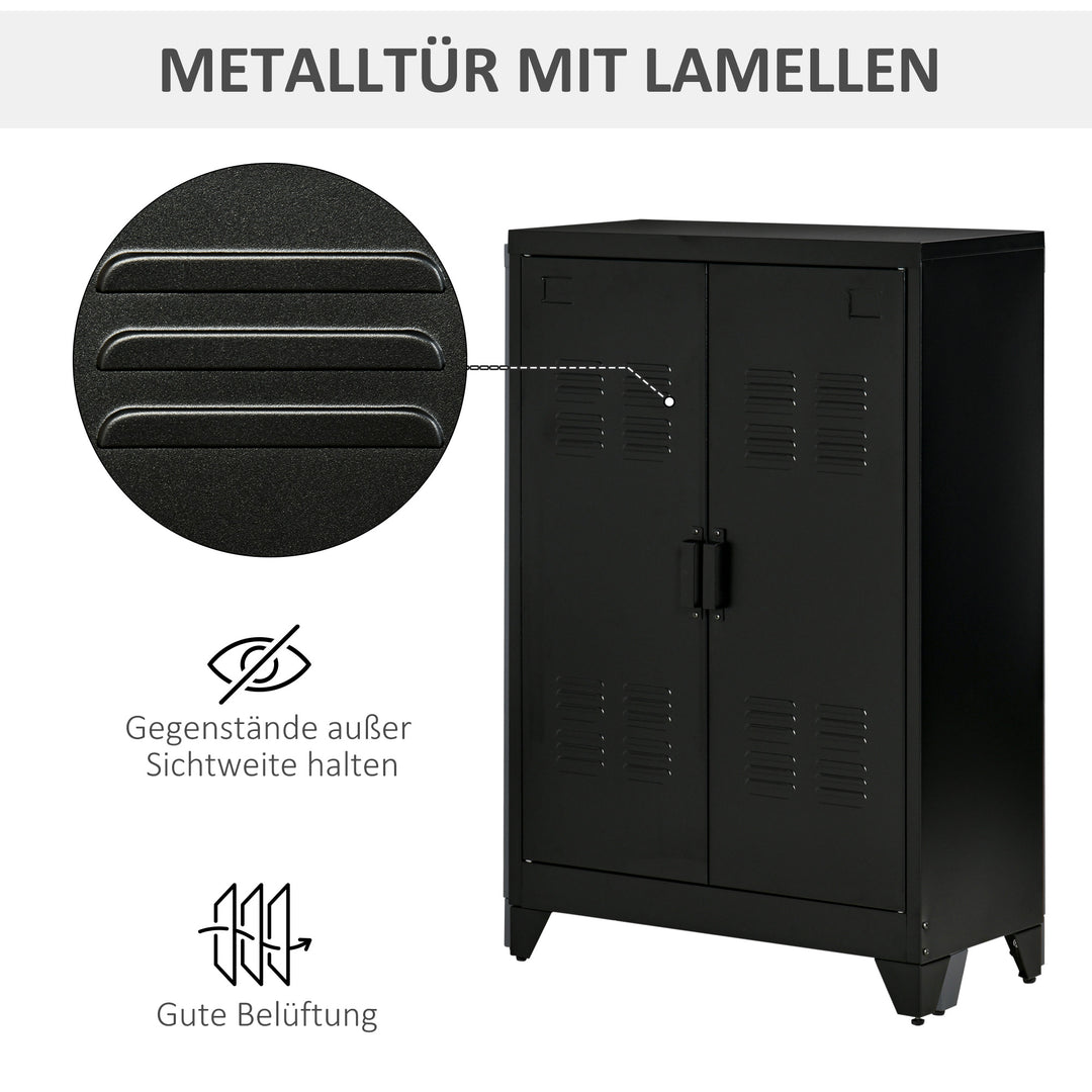 Arkivskab metalskab multifunktionelt skab med magnetisk lameller dobbeltdør justerbar hylde kontorskab opbevaringsskab til hjemmekontor stue 75 x 33 x 110 cm sort